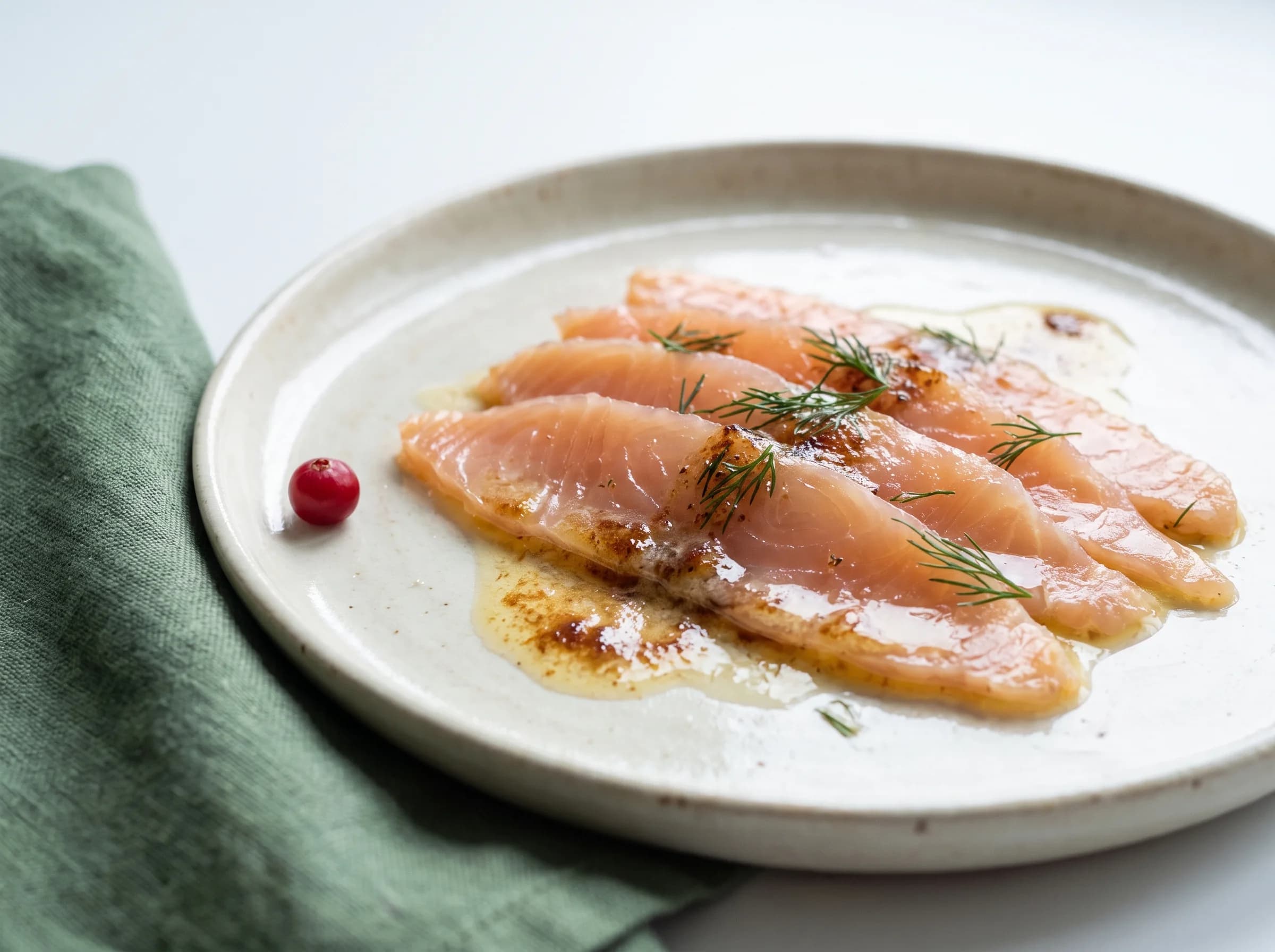 Gravad lax med dill på keramiktallrik