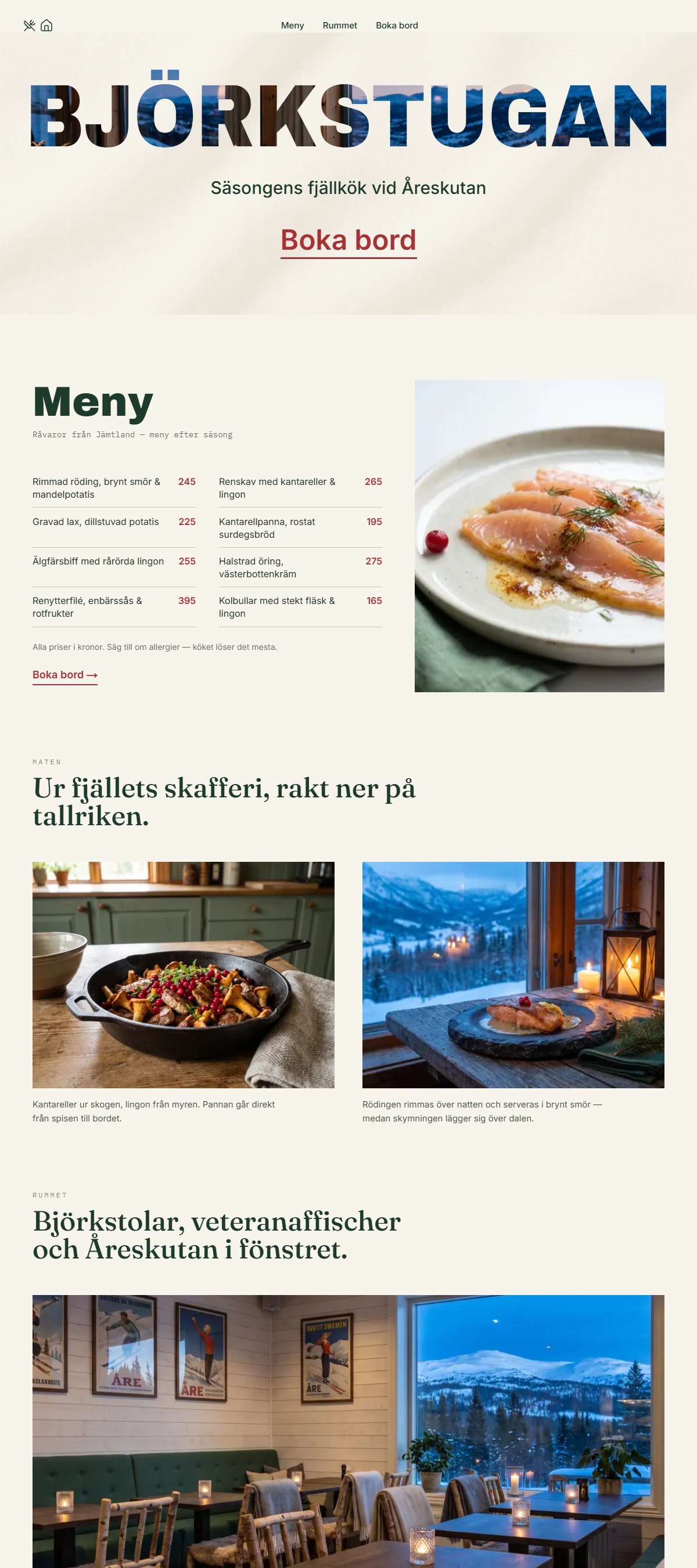 Skärmbild av demosajten för Björkstugan
